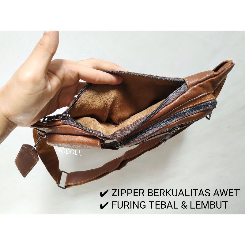 Tas Pria Selempang Dada Kulit Asli | Waistbag Kulit Asli