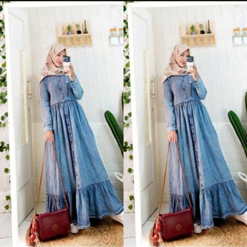 GAMIS LEVIS JUMBO TERBARU DRESS JEANS WANITA MURAH KEKINIAN GAMIS BUSUI WANITA TERMURAH