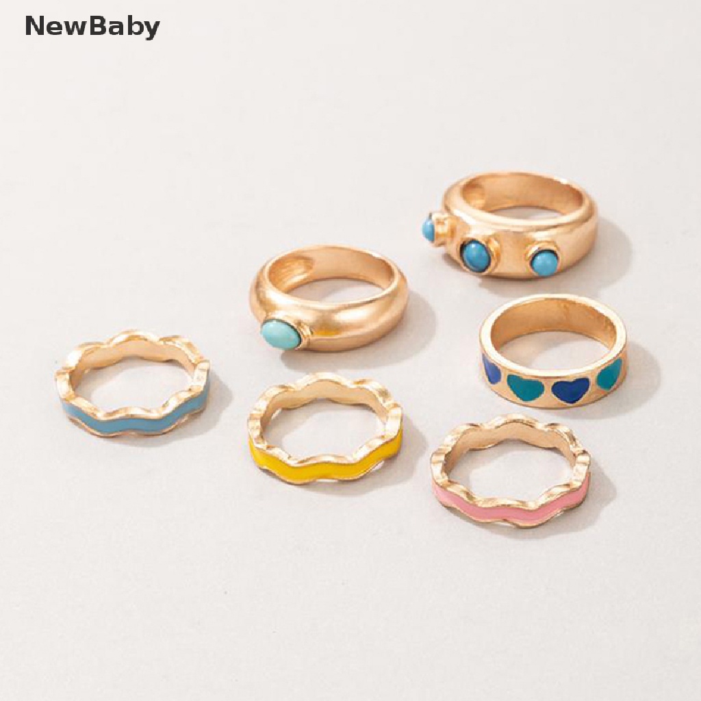 6pcs / set Cincin Enamel Model Tetesan Minyak Untuk Wanita