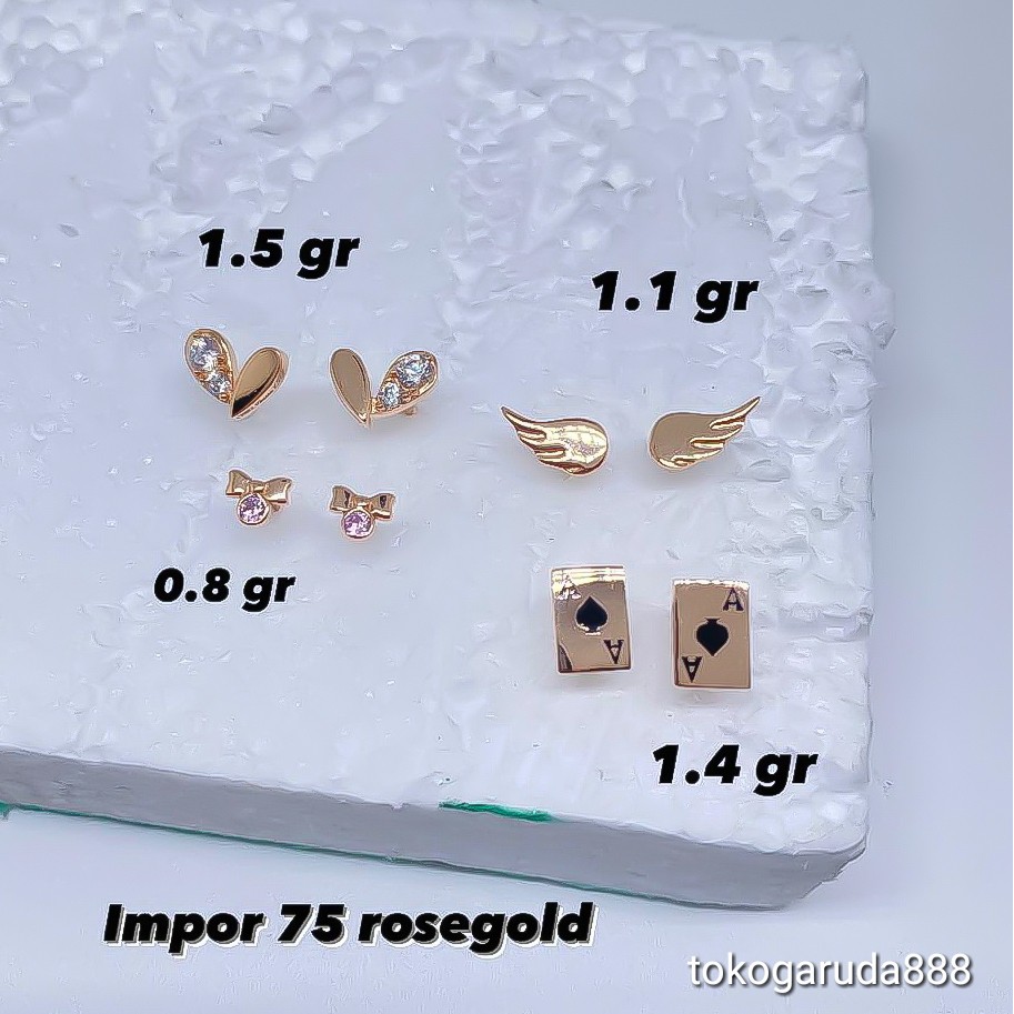 Anting duduk anak dan dewasa emas asli kadar 750 75% 22 17k love as sayap pita hati giwang kerabu paku cucuk stud