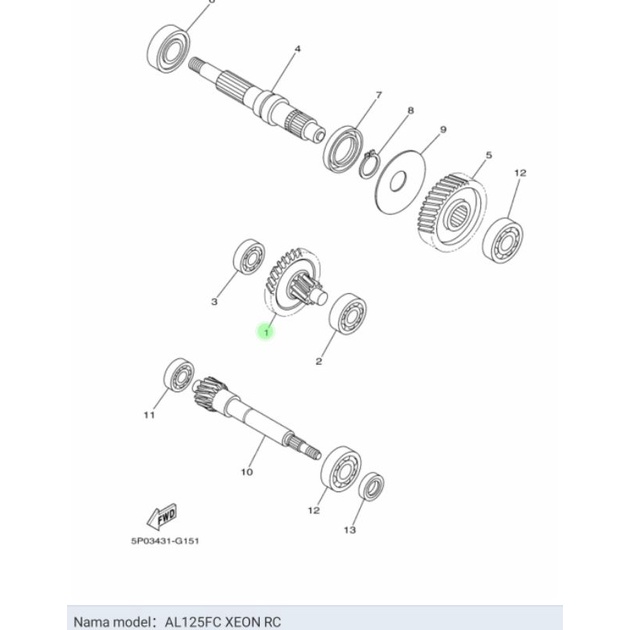 GIR GEAR GIGI RASIO DEPAN XEON AEROX 125 ASLI ORI YAMAHA 44D E7410 00