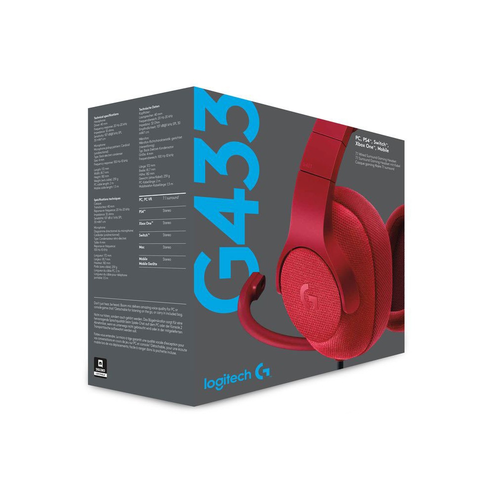 Headset Logitech Wired Sorround Gaming G433