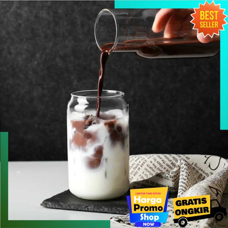 Latte Glass Aesthetic,Gelas Estetik Korea Model Minuman Kaleng 400ml - CXX186