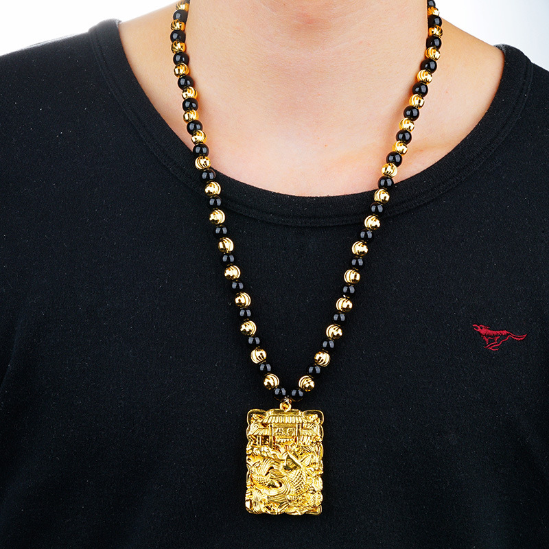 Kalung Emas Asli Kadar 375 Liontin Koin Yue Longmen Ikan Tebal Gaya Eropa Untuk Pria