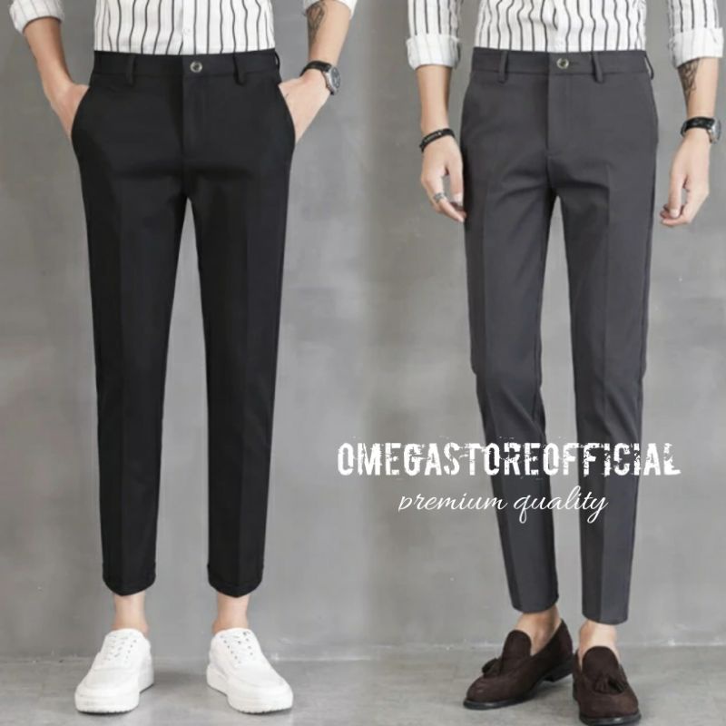 OMEGA - Celana Formal Slim Fit Pria Bahan Dasar Wol Premium Size 27-38