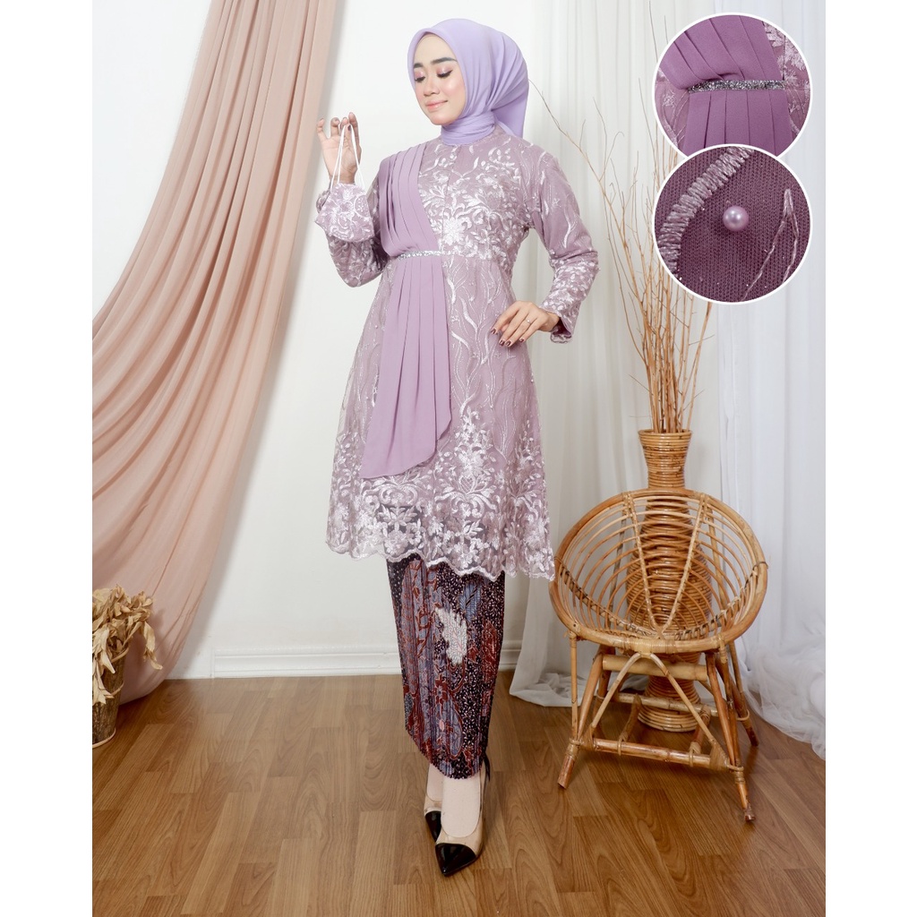 Setelan kebaya tunik selendang amira | Kebaya tunik tradisional | Kebaya modern | Tunik busui friendly