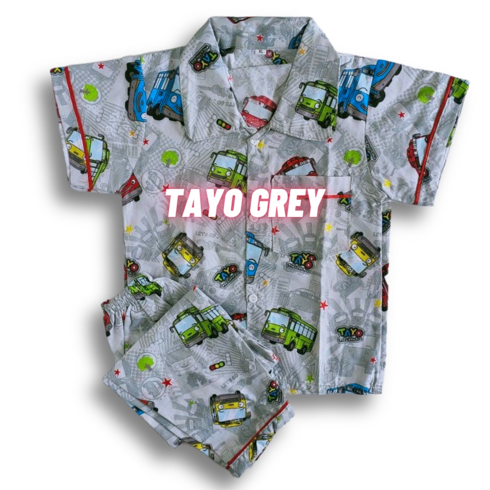 Piyama Anak Laki laki Perempuan 10 Tahun Baju tidur anak usia 12 tahun Bebas Pilih Motif size 12-TAYO GREY