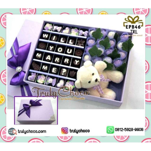 

Hadiah ulang tahun coklat trulychoco special dengan bunga dan boneka