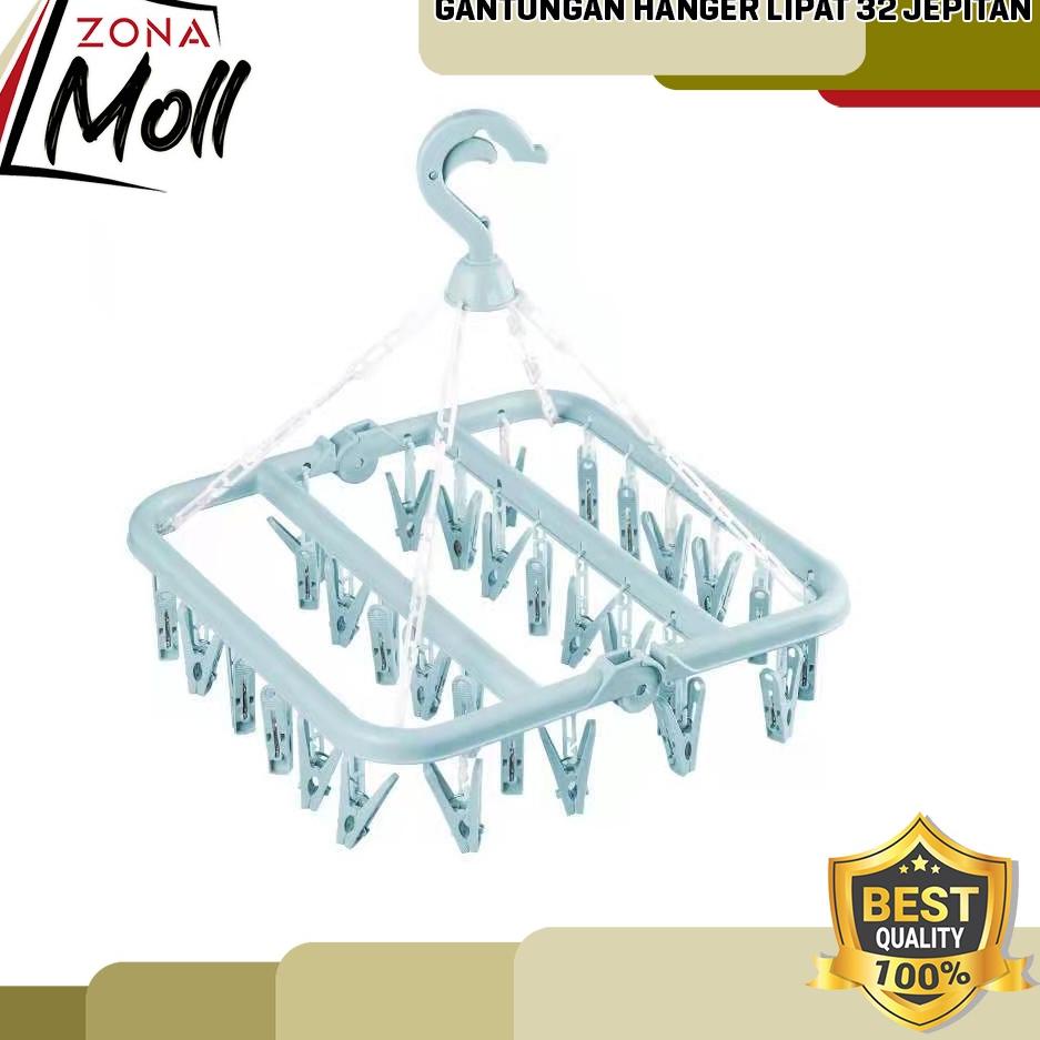 Pusat Importir GANTUNGAN HANGER LIPAT 32 JEPITAN JEMURAN BAJU CD KAOS KAKI SERBAGUNA