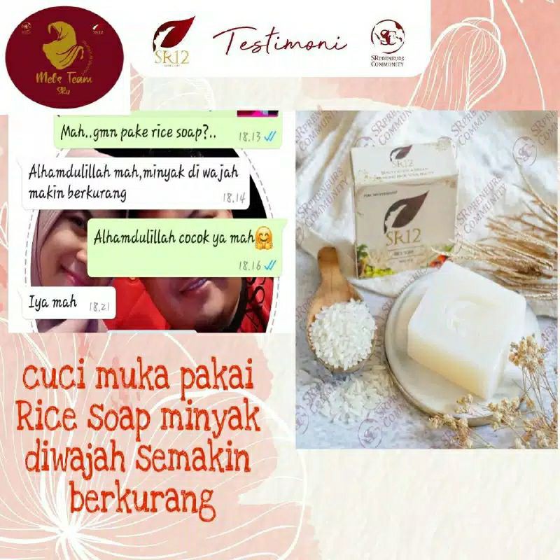 Rice Soap SR12 60 gr Sabun Beras Sabun Herbal Pembersih Wajah Kulit Berminyak Jerawat Sensitif