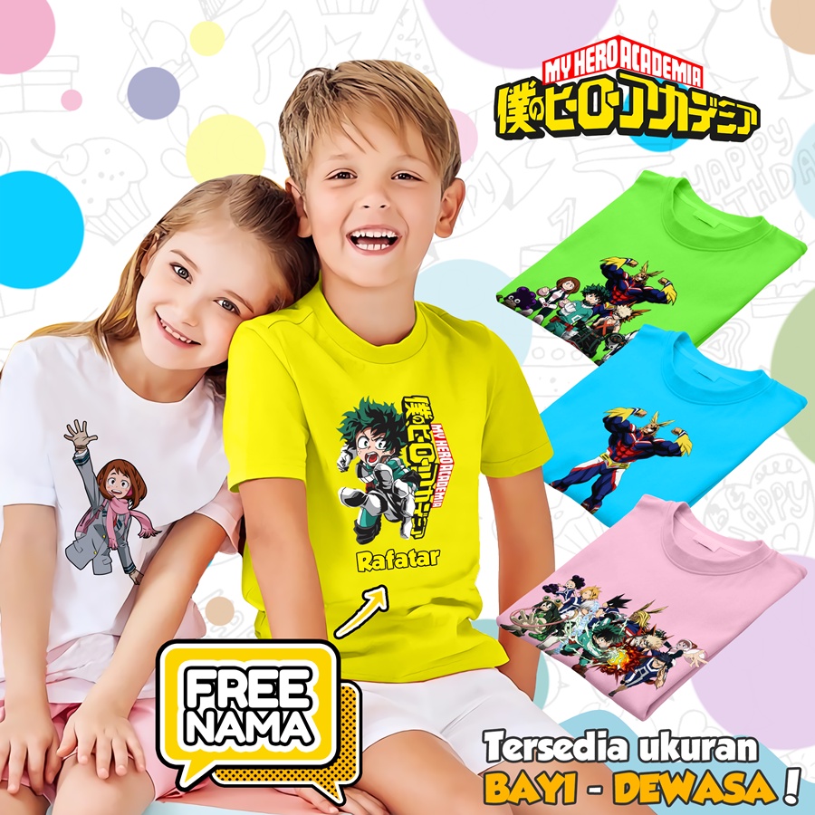 [FREE NAMA] Baju Kaos COUPLE  ANAK DAN DEWASA MY HERO ACADEMIA BANYAK MOTIF