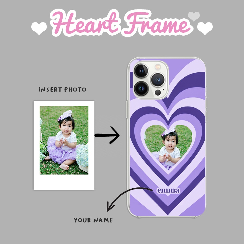 Casing Heart Frame Insert Photo Softcase Custom Nama Iphone Samsung Oppo Xiaomi Vivo Trendy Viral