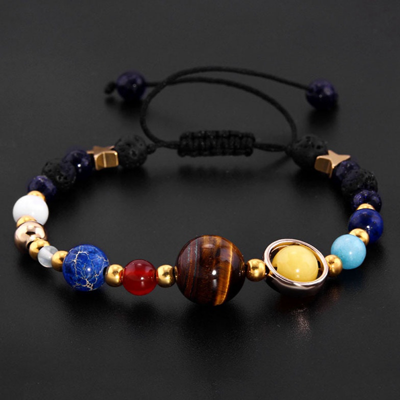 Blue Sand Beads Bracelet Galaxy Planets Solar System Natural Stone Bangle