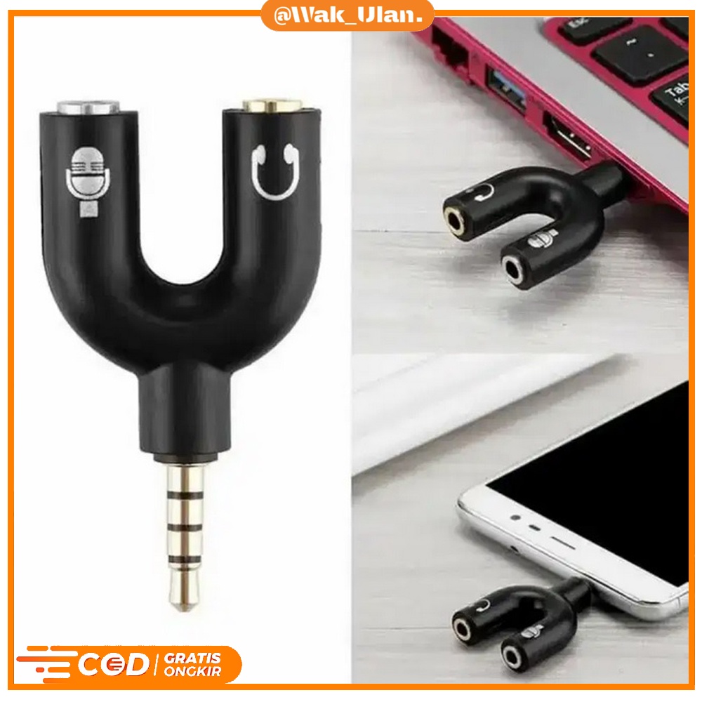 Jack U Aux Conector Konektor Converter  3.5mm ke Audio Headset Mic U Splitter 2 to 1 hp laptop