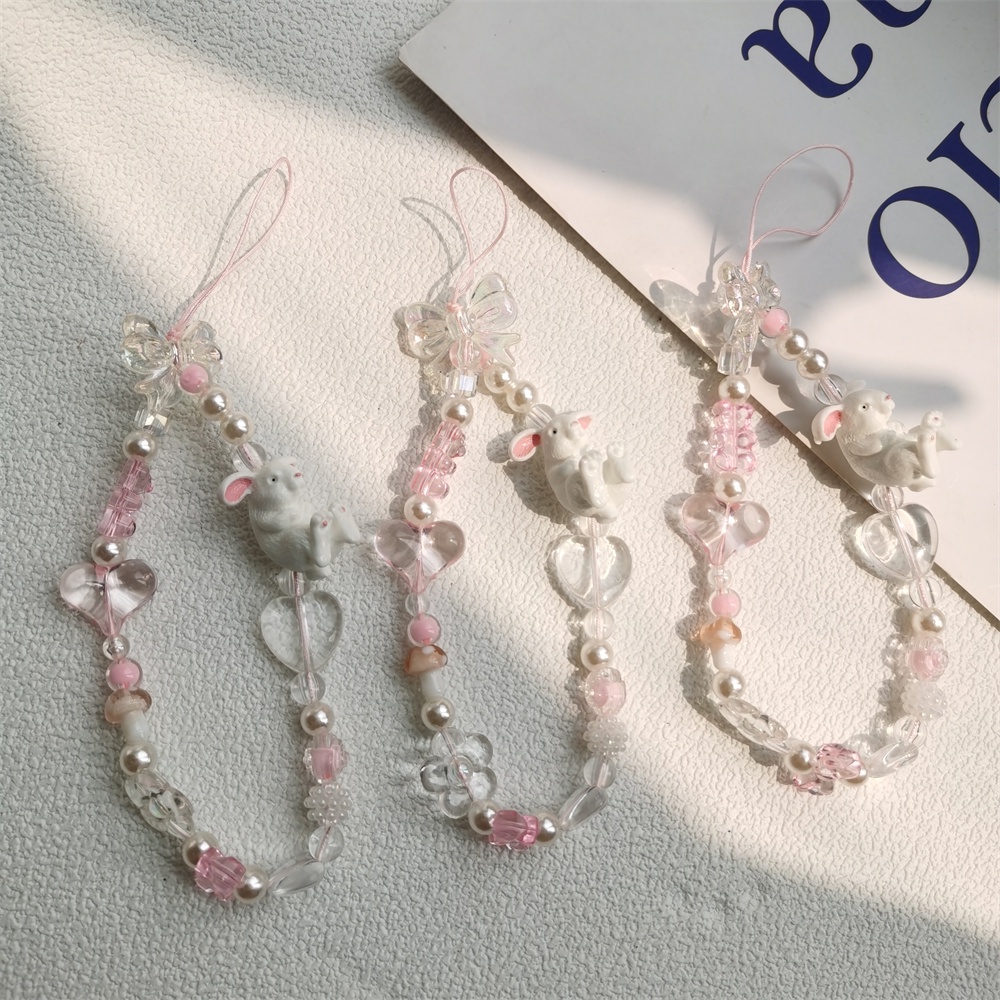 Tali Lanyard Manik-Manik Mutiara Akrilik Warna-Warni Anti Hilang Untuk Case Hp