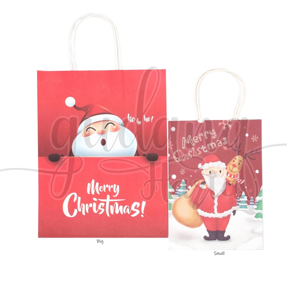 Paper Bag Natal Tas Kado Christmas Motif Deer Santa Snow GH 507293