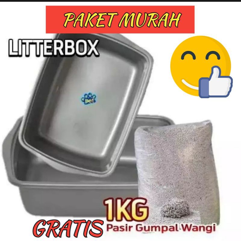 Bak Pasir Kucing GRATIS Pasir Wangi Gumpal 1kg