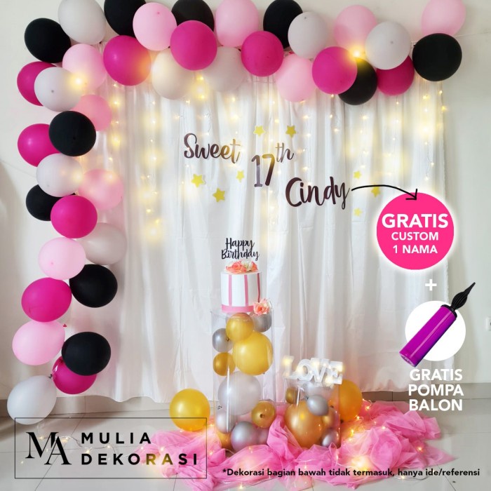 Jual Backdrop Dekorasi Sweet Seventeen 17 Th Birthday Ultah Paket