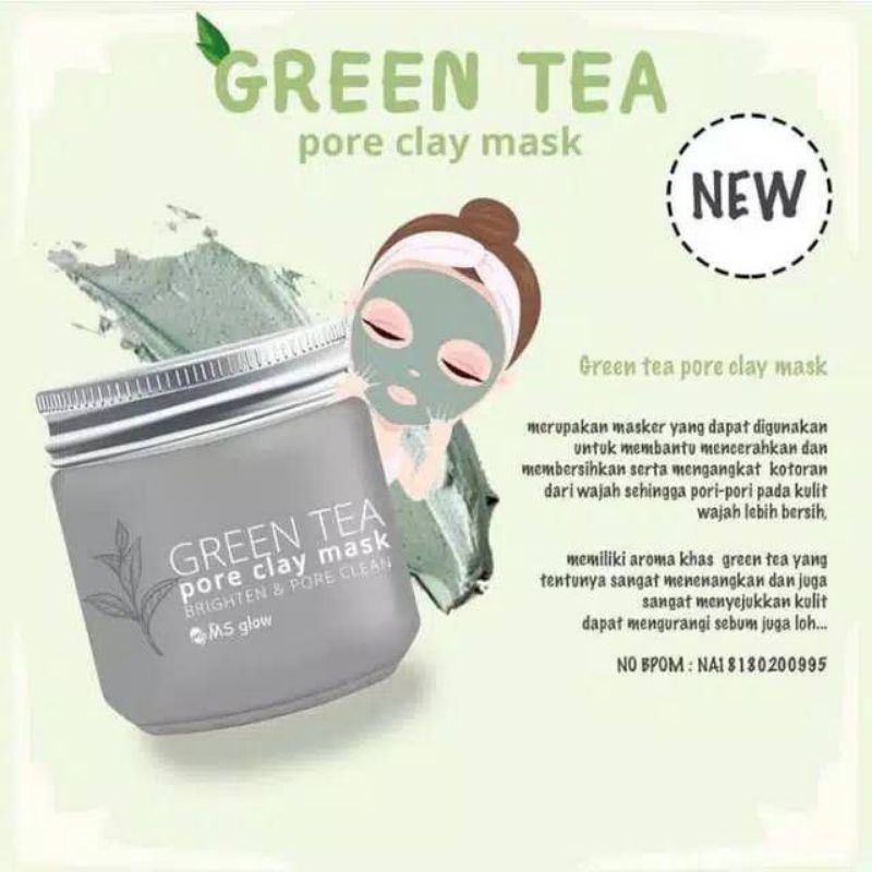 MASKER MS GLOW/CLAY MASK MS GLOW/CHARCOAL CLAY MASK/GREEN TEA CLAY MASK MS GLOW MASKER WAJAH