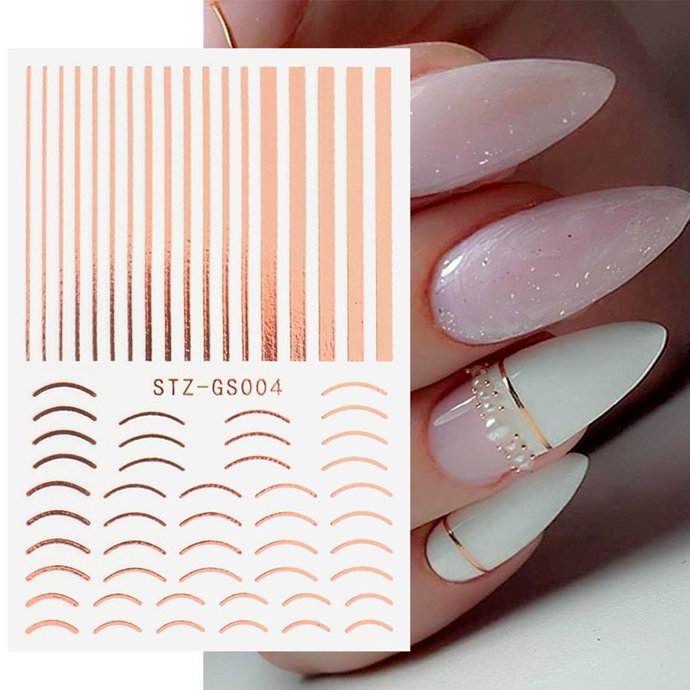 MXBEAUTY Girls Nail Art Decorations Rose Gold Manicure Accessories 3D Lines Nail Sticker Women Metal Stripe Lines Curve Letters Self-Adhesive Nail Art Sliders DIY Nail Decals