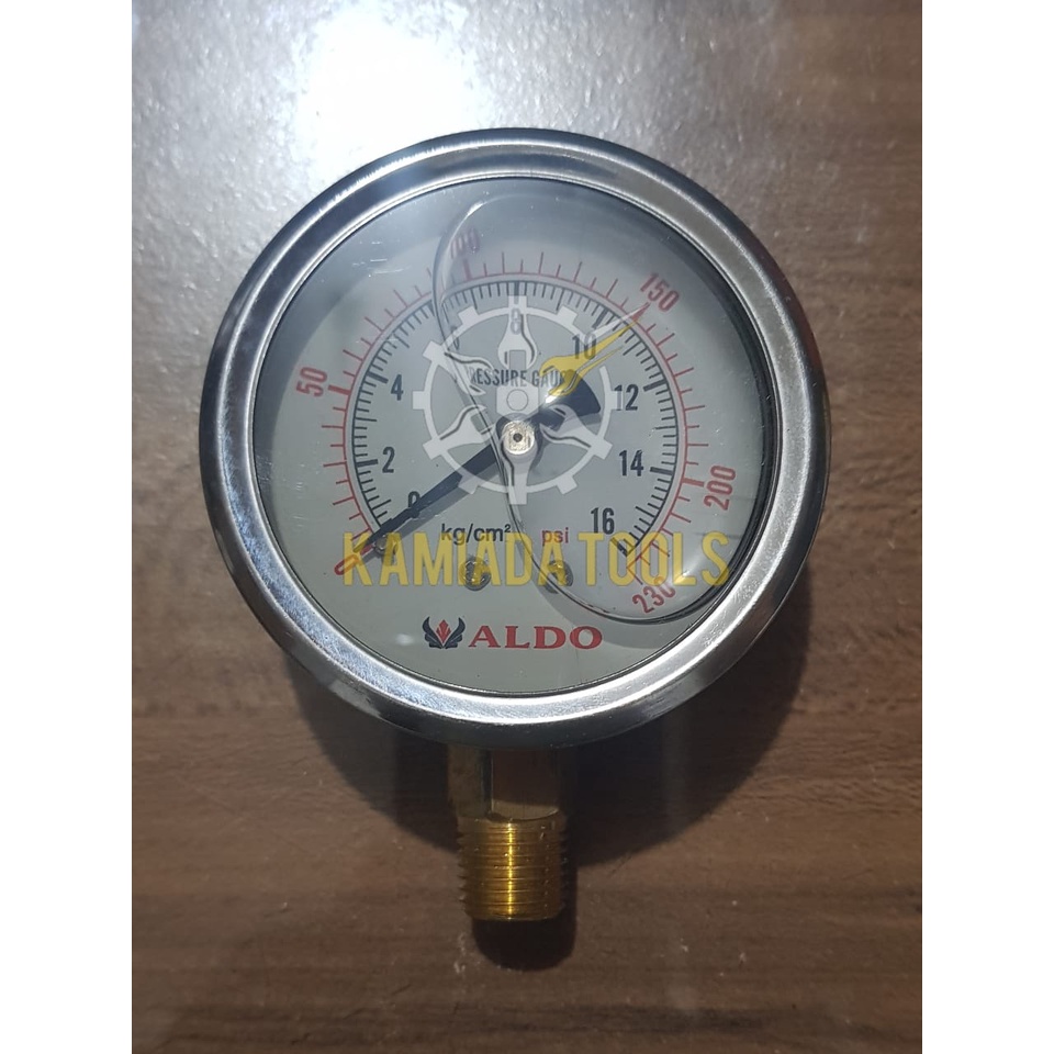 Jual PRESSURE GAUGE 2 1/2 016 BAR/ PREASSURE GAUGE WITH OIL ALDO