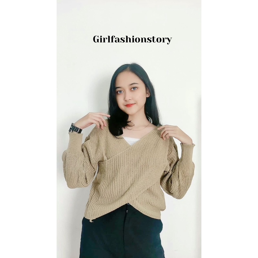 BEFAST - ZFS OOTD Wanita Blouse FERI / RJT KIREO OUTER / Blouse Rajut / Atasan Wanita Lengan Panjang / Blouse Leher V / Fashion Wanita Remaja / Blouse Rajut Terbaru / OTTD Wanita Casual