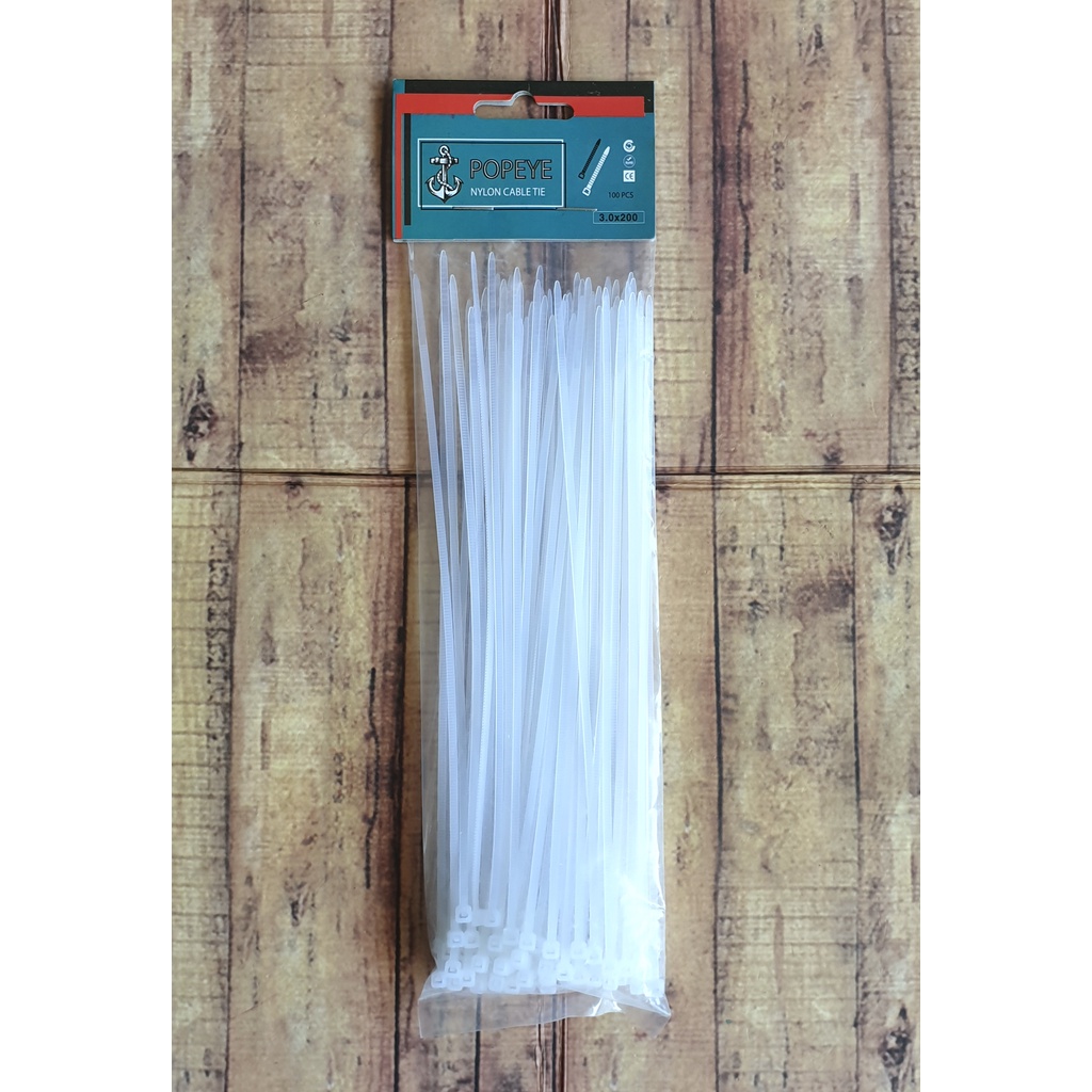 Nylon Cable Tie 3x200 mm - Kabel Ties Merk Popeye 20cm 1 pak isi 100pcs - Pengikat Kabel