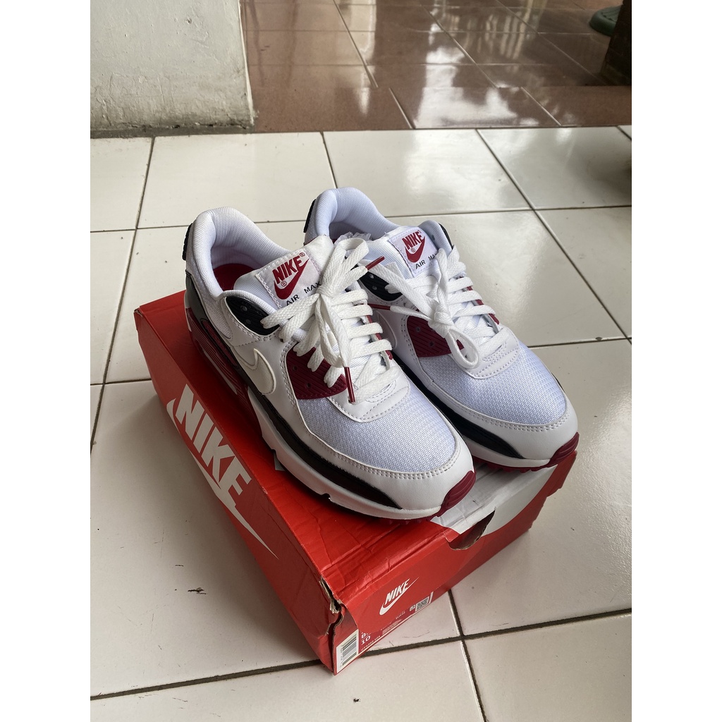 Sepatu Sneakers Nike Air Max 90 White Maroon/Black New 100% ORIGINAL BNIB