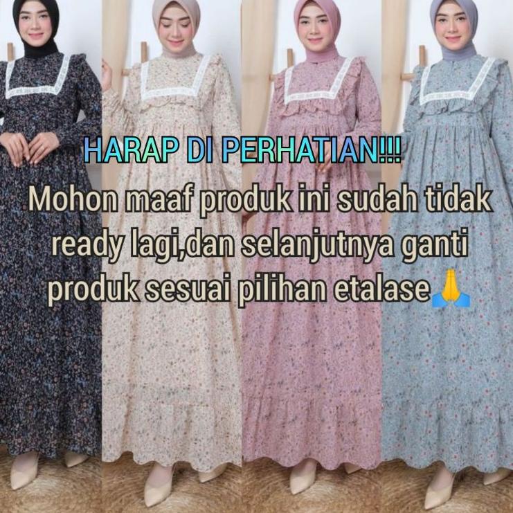 Terbaru.. gamis malaysia terbaru bahan seruty babydoll motif print bunga kecil serian 4B