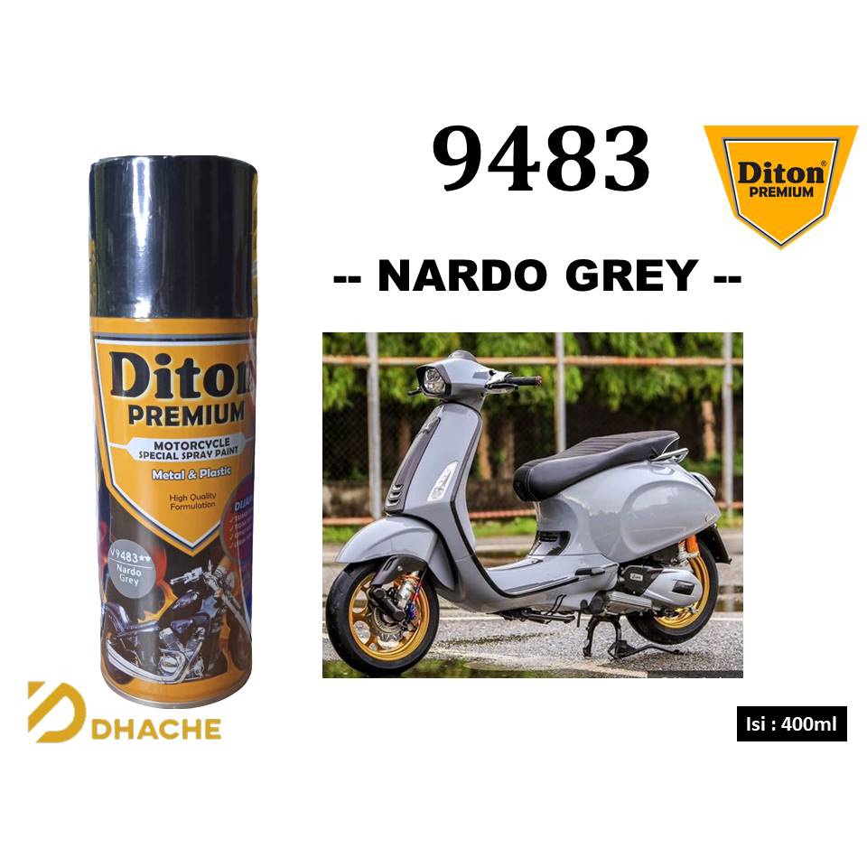 Cat Pilox Diton Premium Vespa Nardo Grey 9483 400ml Warna Abu Abu Muda Kilap Pespa pilok pylox pylok