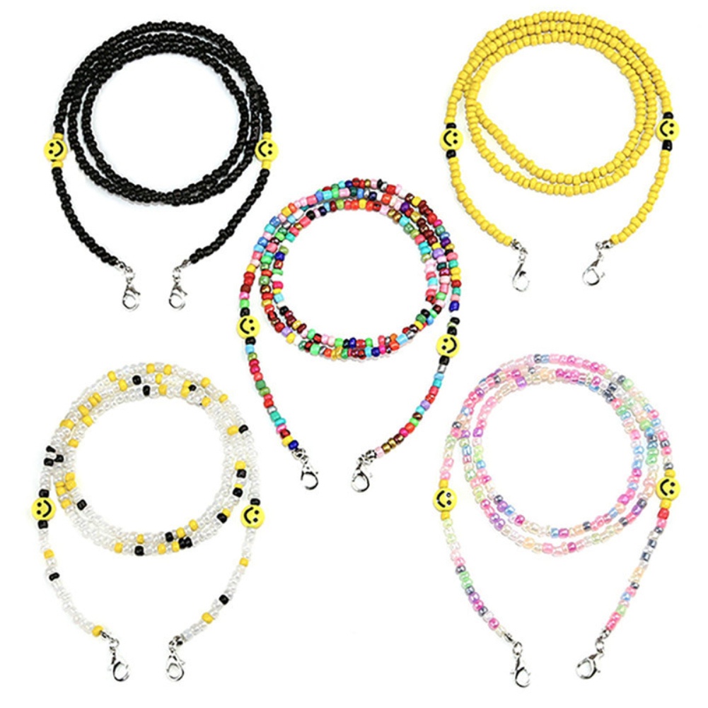 Color smiley face mask rope anti-drop color chain rice beads glasses chain mask extension belt anti-lost necklace -OW-