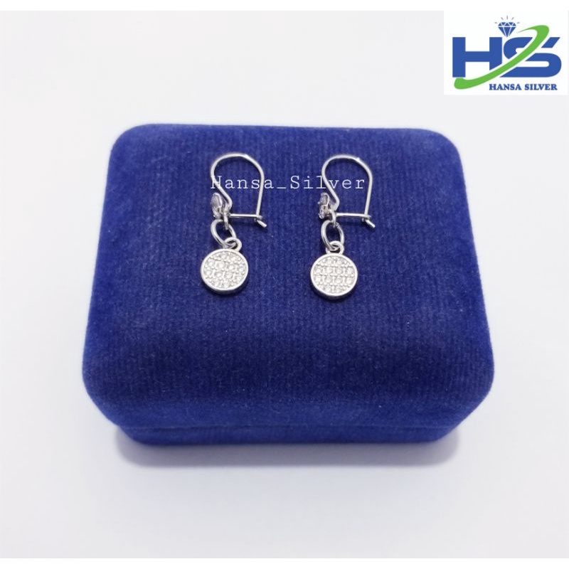 Anting Perak Asli Silver 925 Lapis Emas Putih Model Agogo Bulat - Perhiasan Perak Wanita