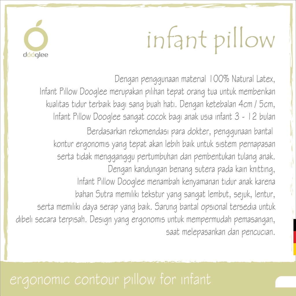 Dooglee Infant Contour Pillow 100% Natural Latex / Bantal Bayi