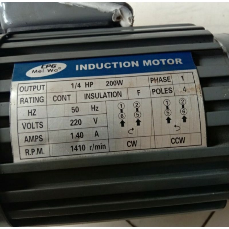 Induction Motor Gearbox 220V 200W Ratio 1:20 1/4Hp Single Phase