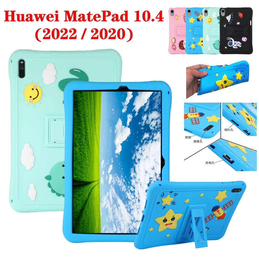 Untuk Huawei MatePad 10.4 (2022/2020) BAH4-W09 BAH4-AL10 BAH3-W09 BAH3-AL00 BAH3-L09 BAH3-W59 Fashion Tablet Perlindungan Lucu Kartun Astronot Lembut Silicone Cover Fold Stand Case