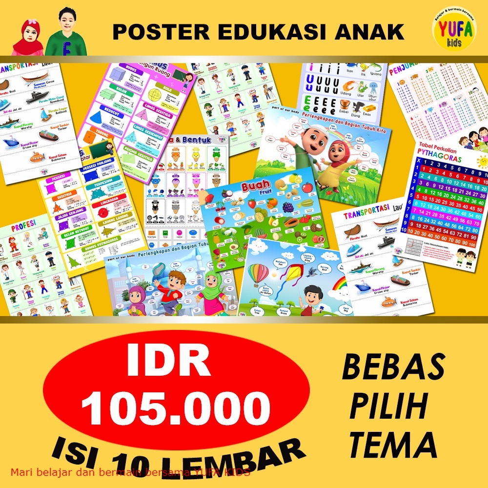 Paket promo 1 - Poster Edukasi Anak - Poster belajar anak - Poster wipe and clean - perlengkapan bel