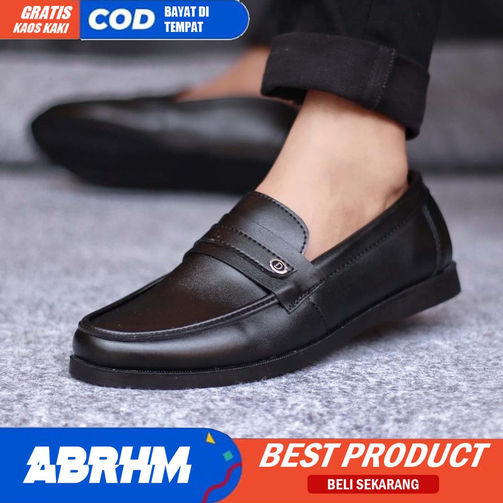 ABRHM x IRISH Sepatu Slip On Pria Kulit Pu Premium Sepatu Pria Casual Pantofel Kerja Kantor Kuliah Sepatu Kasual Semi Formal Gaya Santai Keren Kekinian Original Murah Terlaris