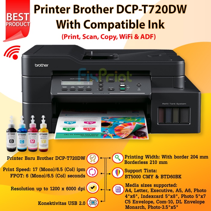 BROTHER DCP-T720DW Printer Ink Tank Multifunction T720 T220 T420w T520 T520w WiFi Duplex ADF ORI