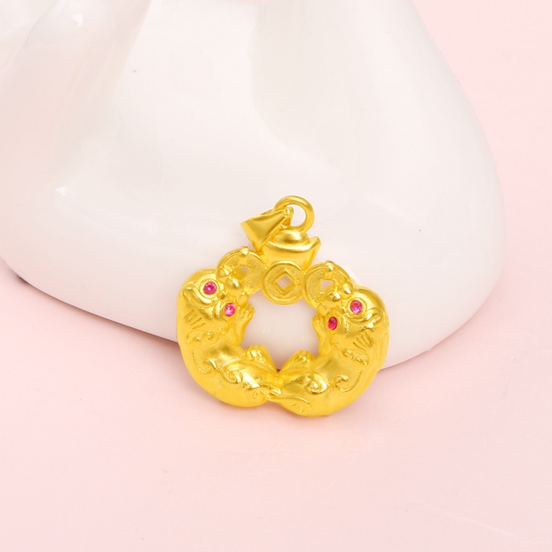 Kalung Emas Asli Kadar 375 Dengan Liontin 3D Model Double Pixiu Untuk Pria Dan Wanita