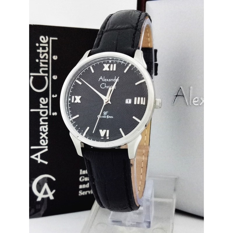 jam tangan wanita alexandre christie AC 8457LD HITAM SILVER PLAT HITAM
