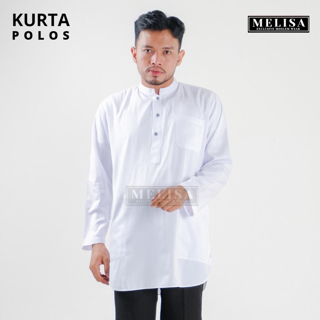 Baju Koko Kurta Lengan Panjang Baju Koko Fashion Muslim Pria Dewasa Terbaru Bahan Katun Tesla Premium Baju Koko Pakaian Muslim Pria-Warna Putih Polos