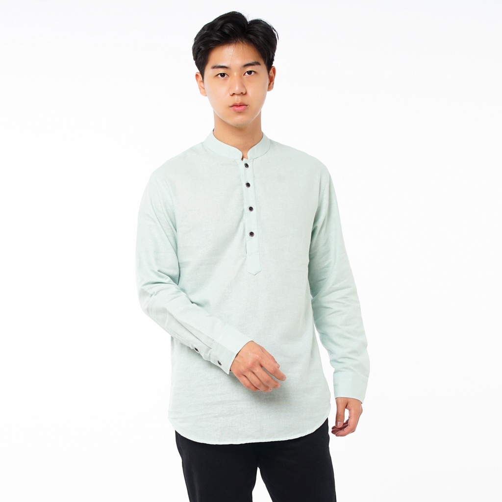 SANVANINA Kemeja Kurta Koko Shanghai Pria Slim Fit Lengan Panjang Mint Green - E-1411K