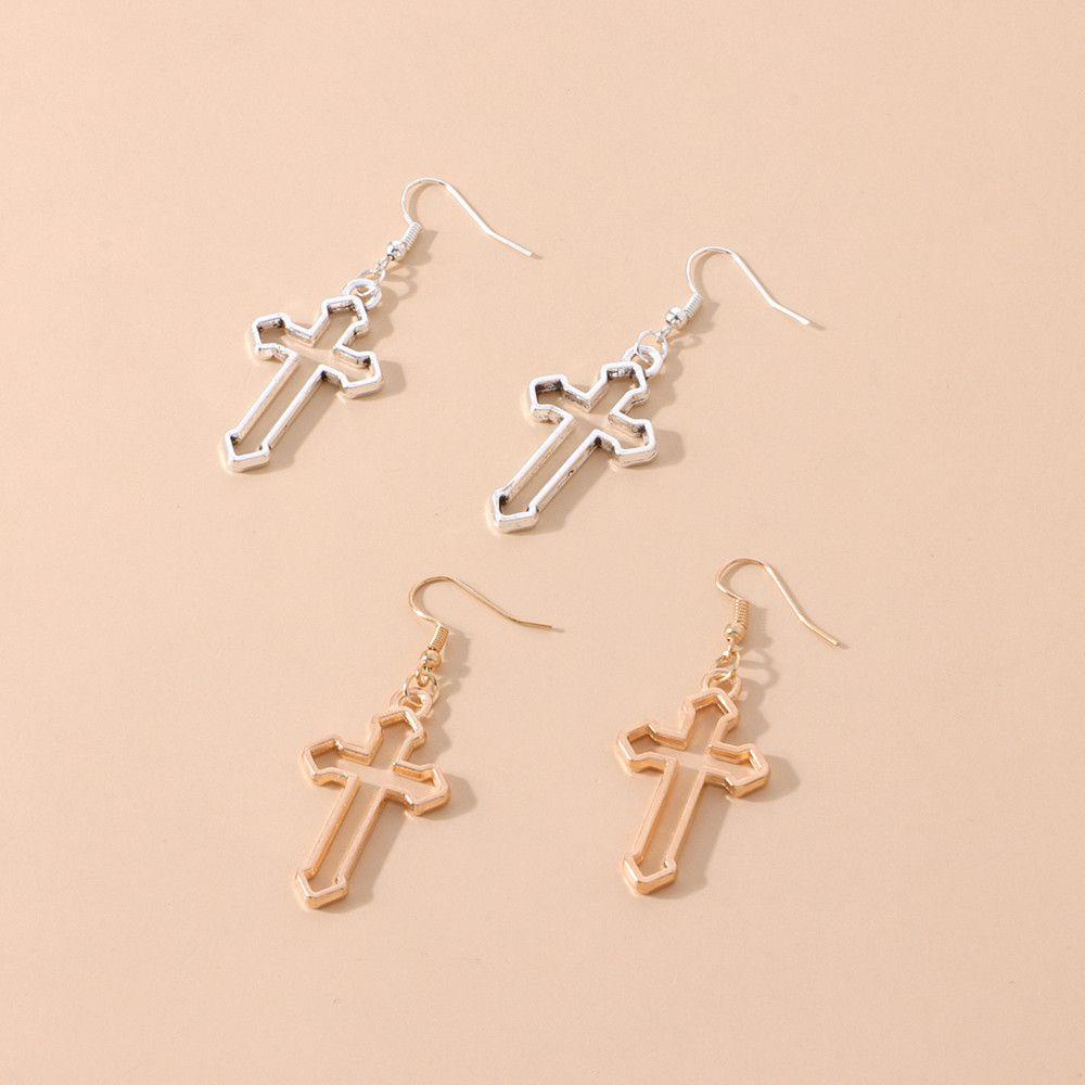 R-flower Cross Pendant Earrings Gothic Aksesoris Trendi Sederhana Ear Stud