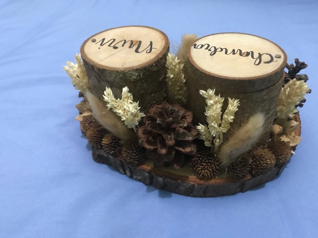 Tempat Perhiasan Mahar Wooden Ringbear Twin Alas Log , Ada 4 Seri Silakan Pilih