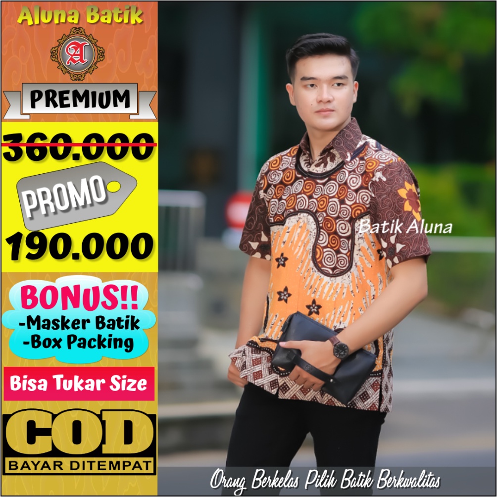 Baju Batik Pria Lengan Pendek Premium Modern Terbaru Produsen Pabrik Batik Aluna PD 025