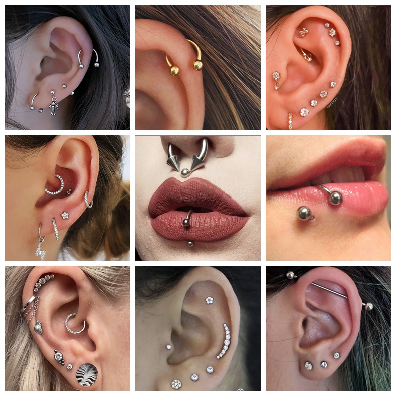 10-36Pcs/lot 316L Stainless Steel Nose Rings Set Opal Lip Eyebrow Piercings Crystal Earring Helix Tragus Piercing Belly Rings