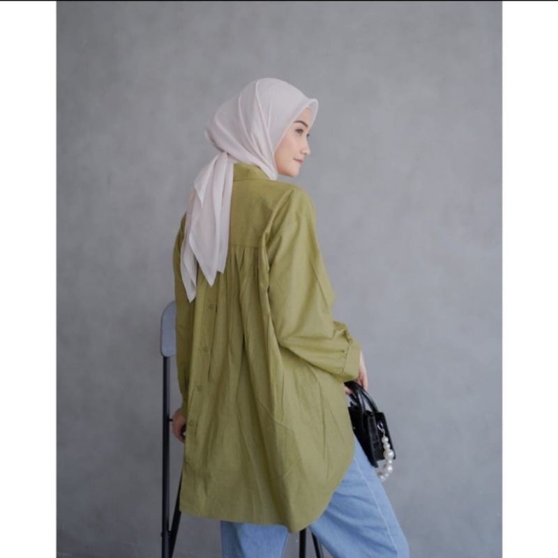 Kemeja Linen wanita karina shirt /kemeja wanita kncing depan belakang