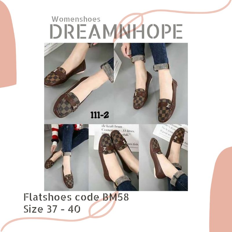 Flatshoes wanita murah kekinian Flatshoes Wanita Murah Import Branded LV BM58 COKLAT Pansus Wanita
