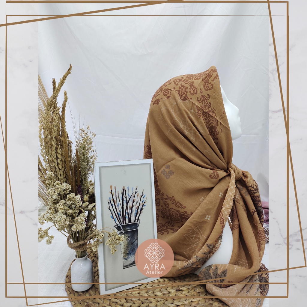 HIJAB SYARI SEGIEMPAT KERUDUNG JUMBO MOTIF JILBAB BESAR KERUDUNG JUMBO LASERCUT 130 cm JILBAB SYAR'I 130cm azzura Aubrey-G Mustard