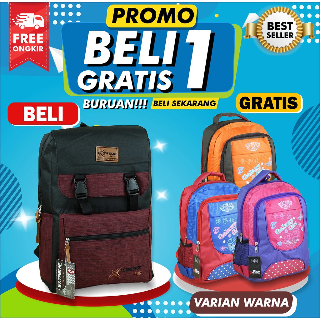 BELI 1 GRATIS 1 - Tas Ransel Sekolah SMP SMA Cewek Free Backpack Laptop Multifungsi Termurah Bagus